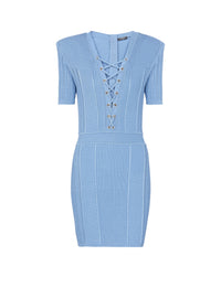 Robe courte lacée en maille côtelée - Bleu Pâle