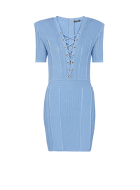 Robe lacée en fine maille côtelée - Bleu Pâle