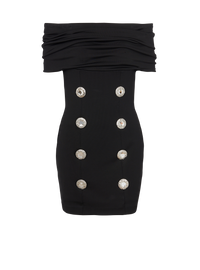 Robe courte en jersey à épaules dénudées à bouton bijou - Noir