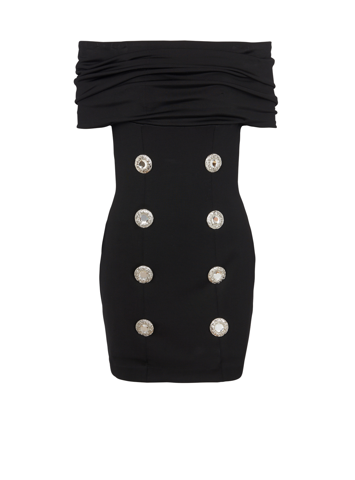 Robe courte en jersey à épaules dénudées à bouton bijou - Noir
