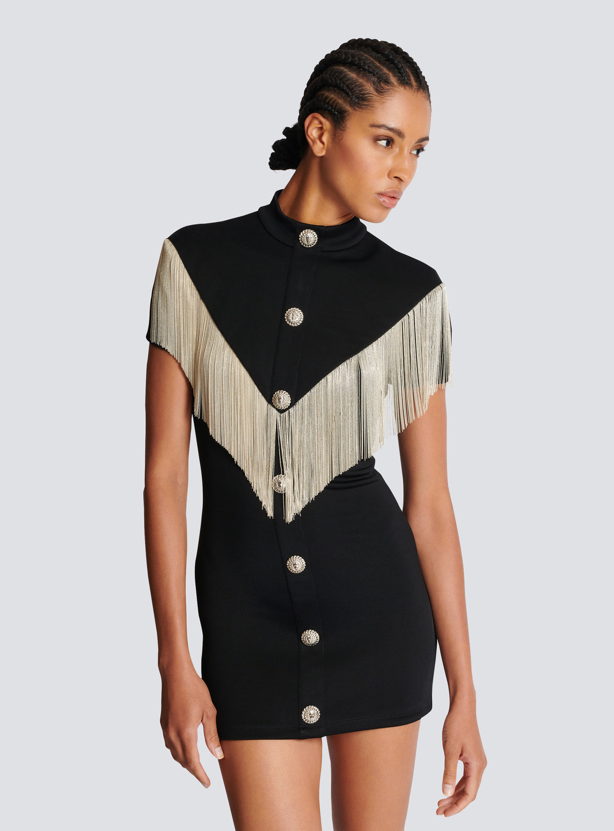 Robe courte avec franges en métal - Noir & Argent