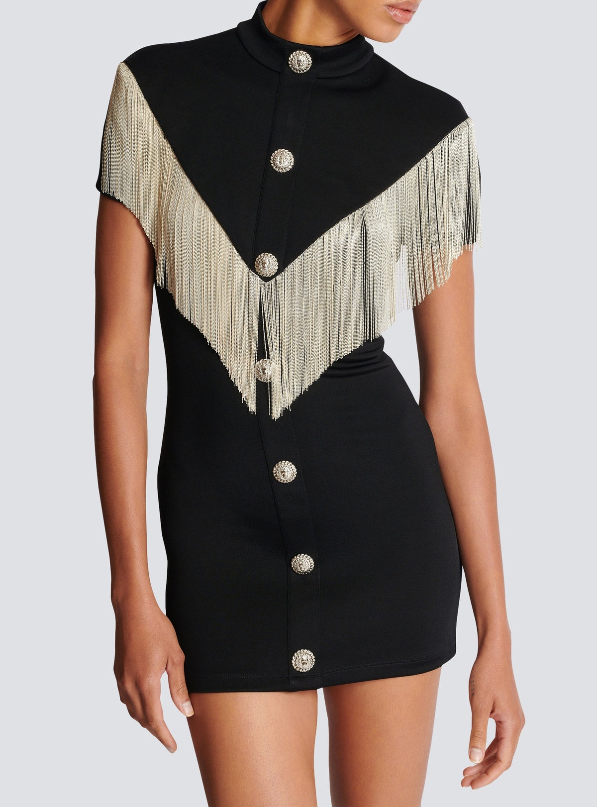 Short dress with metal fringes - Black & Silver