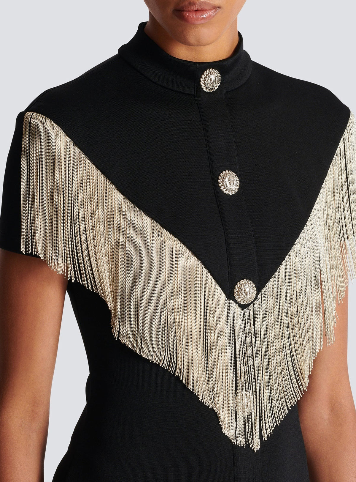 Short dress with metal fringes - Black & Silver
