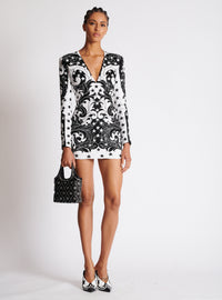 Robe courte brodée paisley et étoiles - Blanc & Noir
