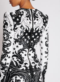 Robe courte brodée paisley et étoiles - Blanc & Noir
