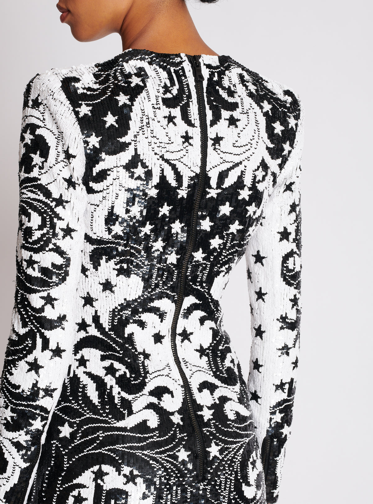 Robe courte brodée paisley et étoiles - Blanc & Noir