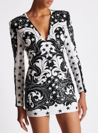 Robe courte brodée paisley et étoiles - Blanc & Noir