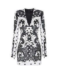 Robe courte brodée paisley et étoiles - Blanc & Noir