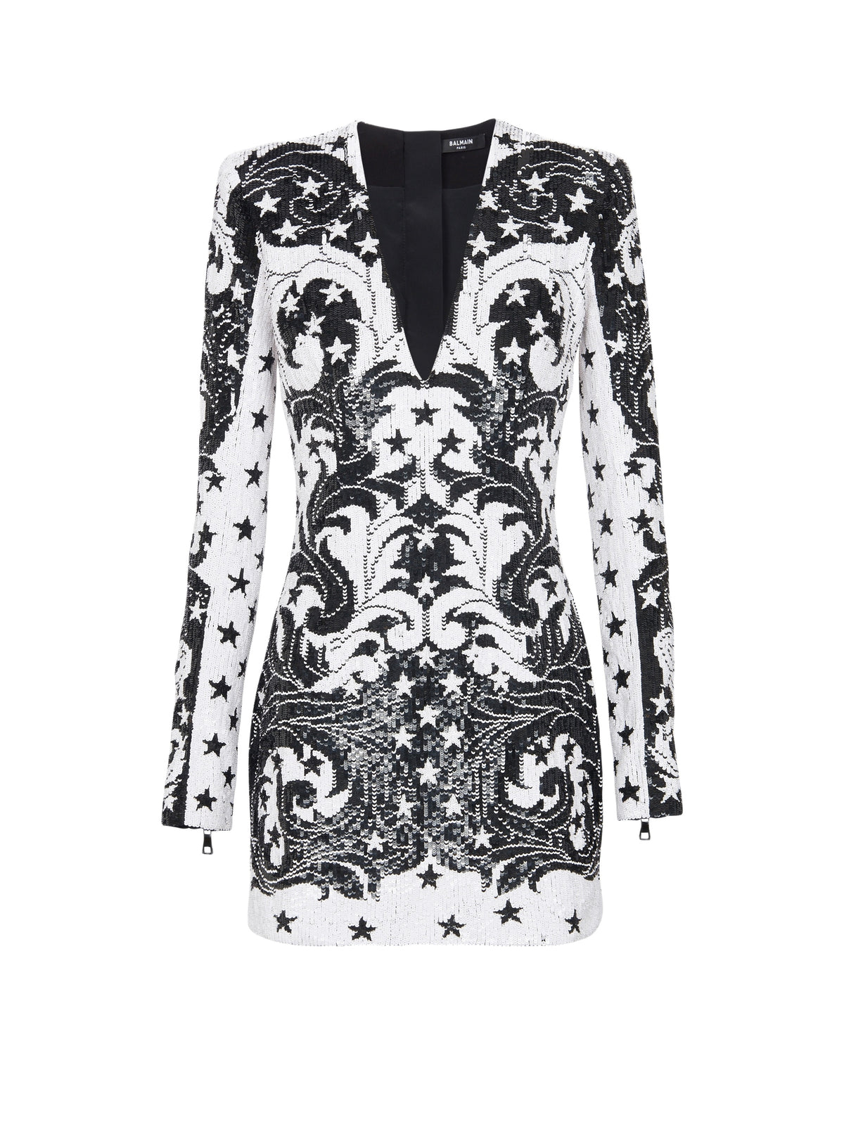 Robe courte brodée paisley et étoiles - Blanc & Noir