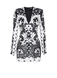 Robe courte brodée paisley et étoiles - Blanc & Noir