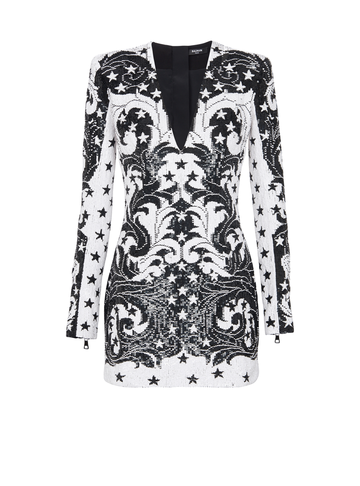 Robe courte brodée paisley et étoiles - Blanc & Noir