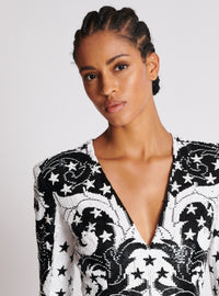 Robe courte brodée paisley et étoiles - Blanc & Noir