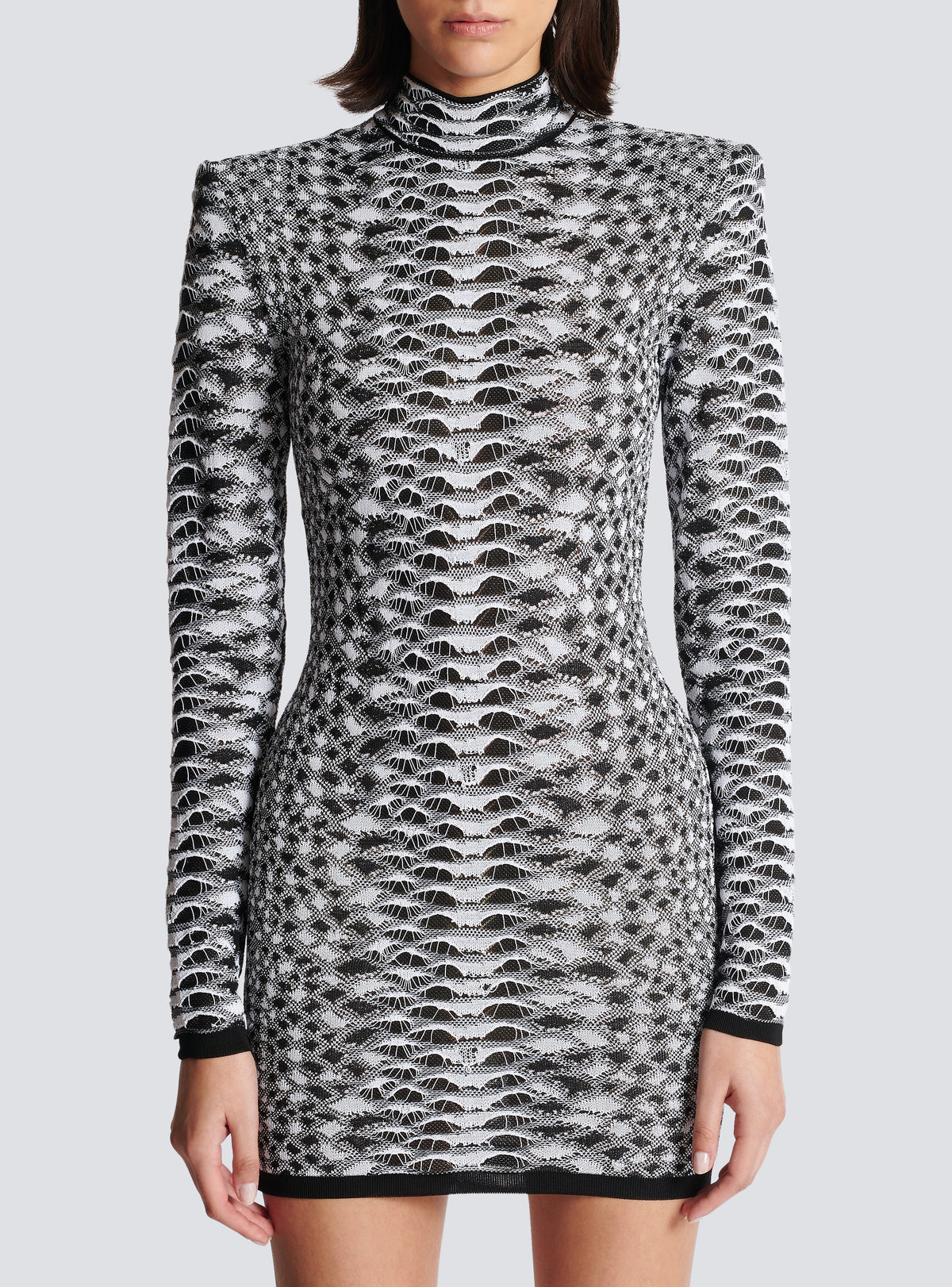 Robe courte en maille texturée python - Noir & Blanc