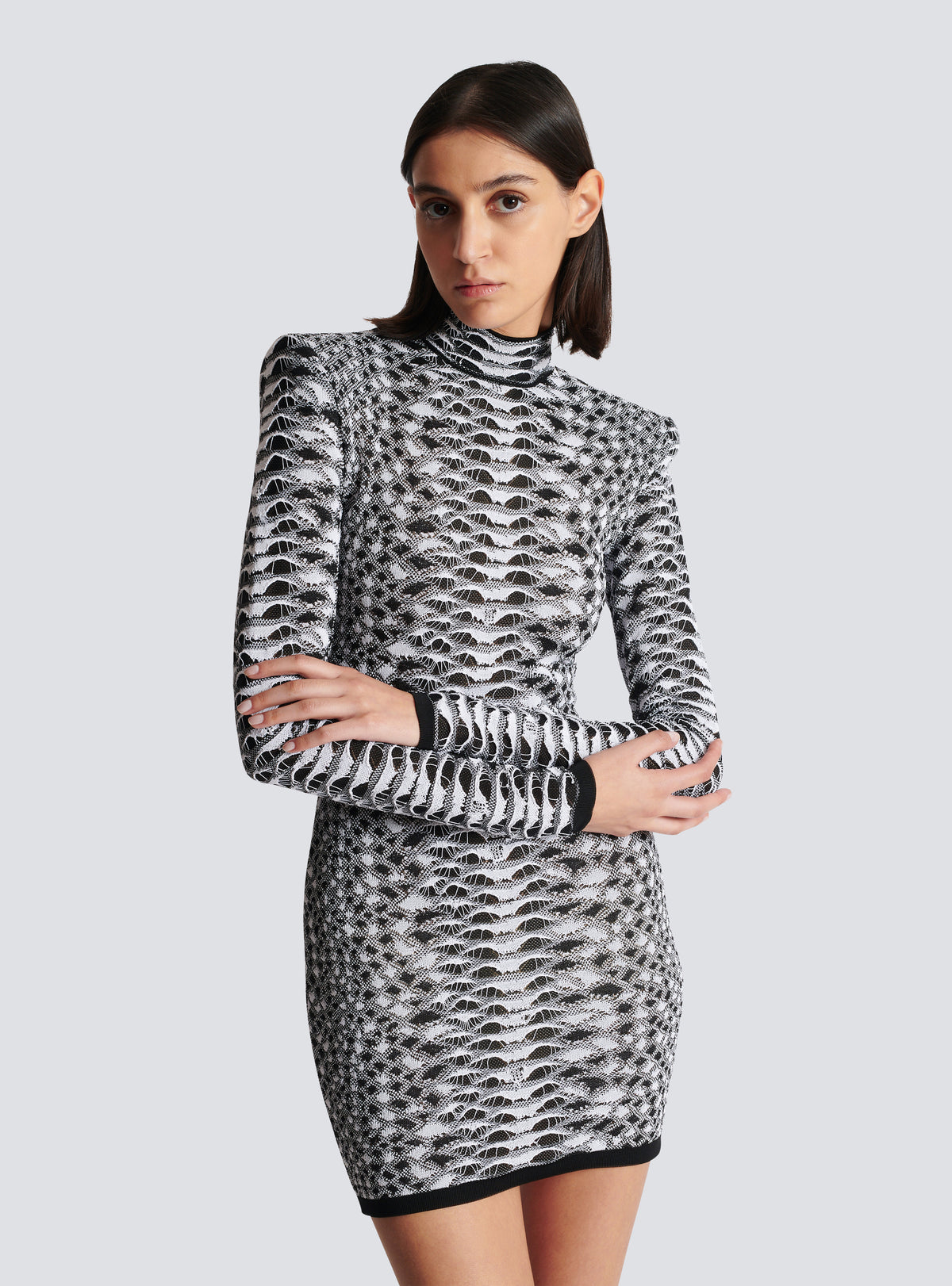 Robe courte en maille texturée python - Noir & Blanc