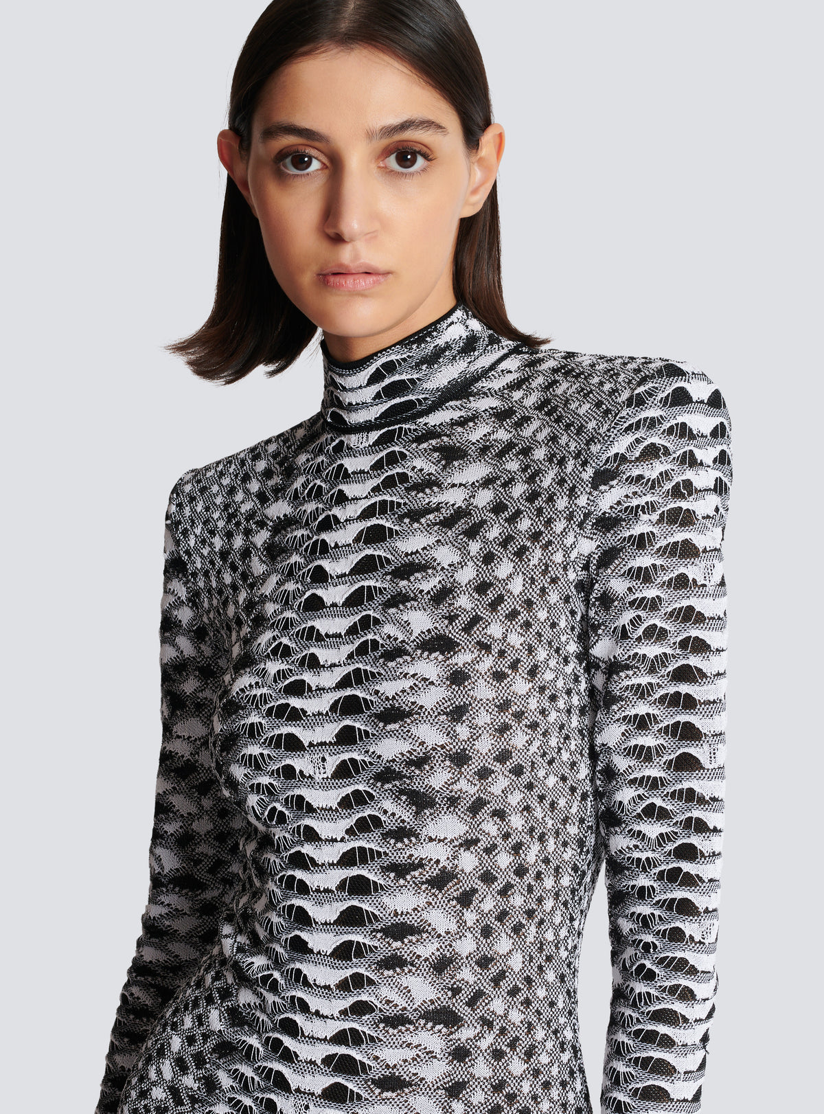Robe courte en maille texturée python - Noir & Blanc