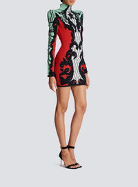 Short jacquard dress - Black & White & Bright Red & Aqua Green