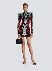 Robe en jacquard baroque - Noir & Blanc & Rouge Vif & Vert D'Eau