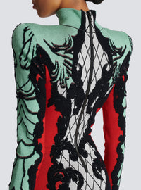 Robe en jacquard baroque - Noir & Blanc & Rouge Vif & Vert D'Eau