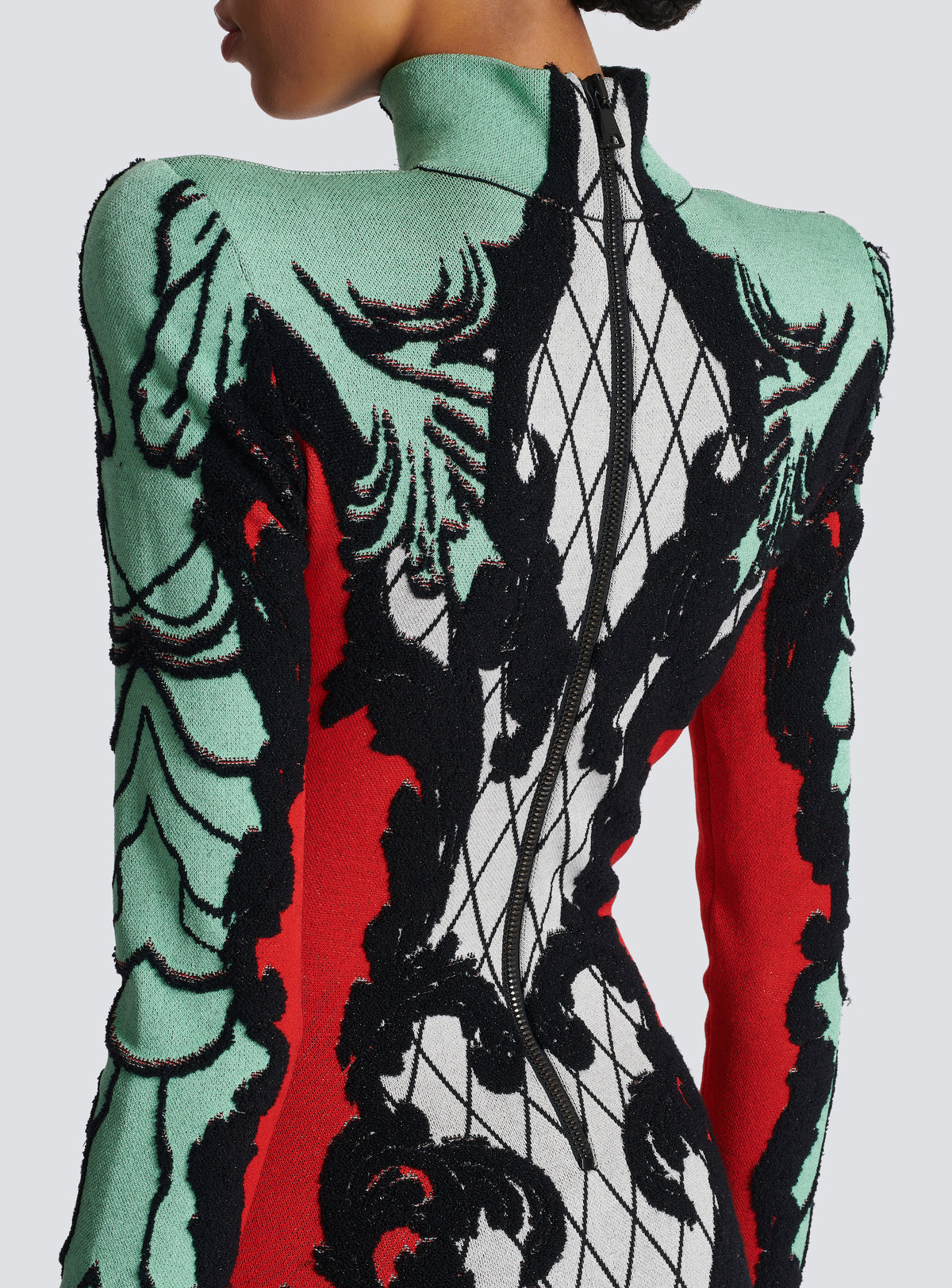 Robe en jacquard baroque - Noir & Blanc & Rouge Vif & Vert D'Eau