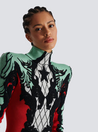 Robe en jacquard baroque - Noir & Blanc & Rouge Vif & Vert D'Eau
