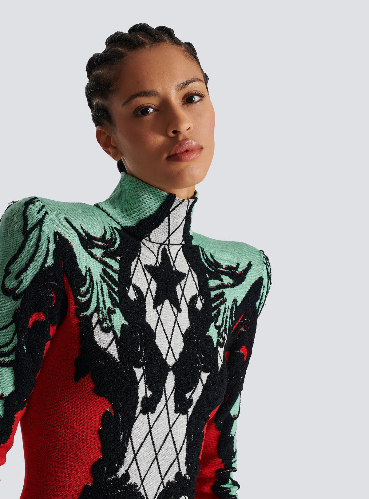 Robe en jacquard baroque - Noir & Blanc & Rouge Vif & Vert D'Eau