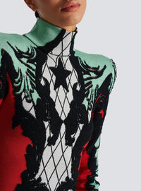 Short jacquard dress - Black & White & Bright Red & Aqua Green