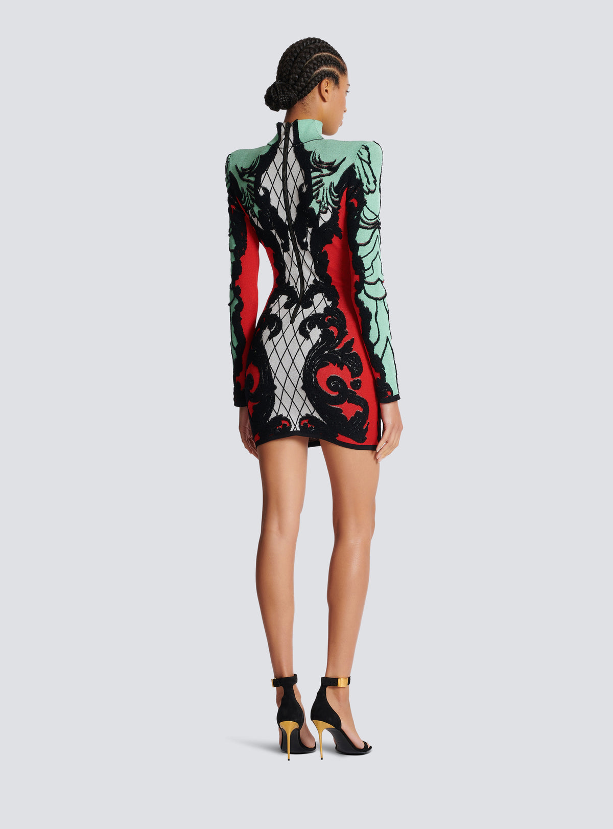 Robe en jacquard baroque - Noir & Blanc & Rouge Vif & Vert D'Eau