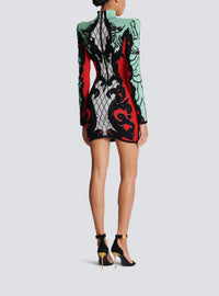 Short jacquard dress - Black & White & Bright Red & Aqua Green