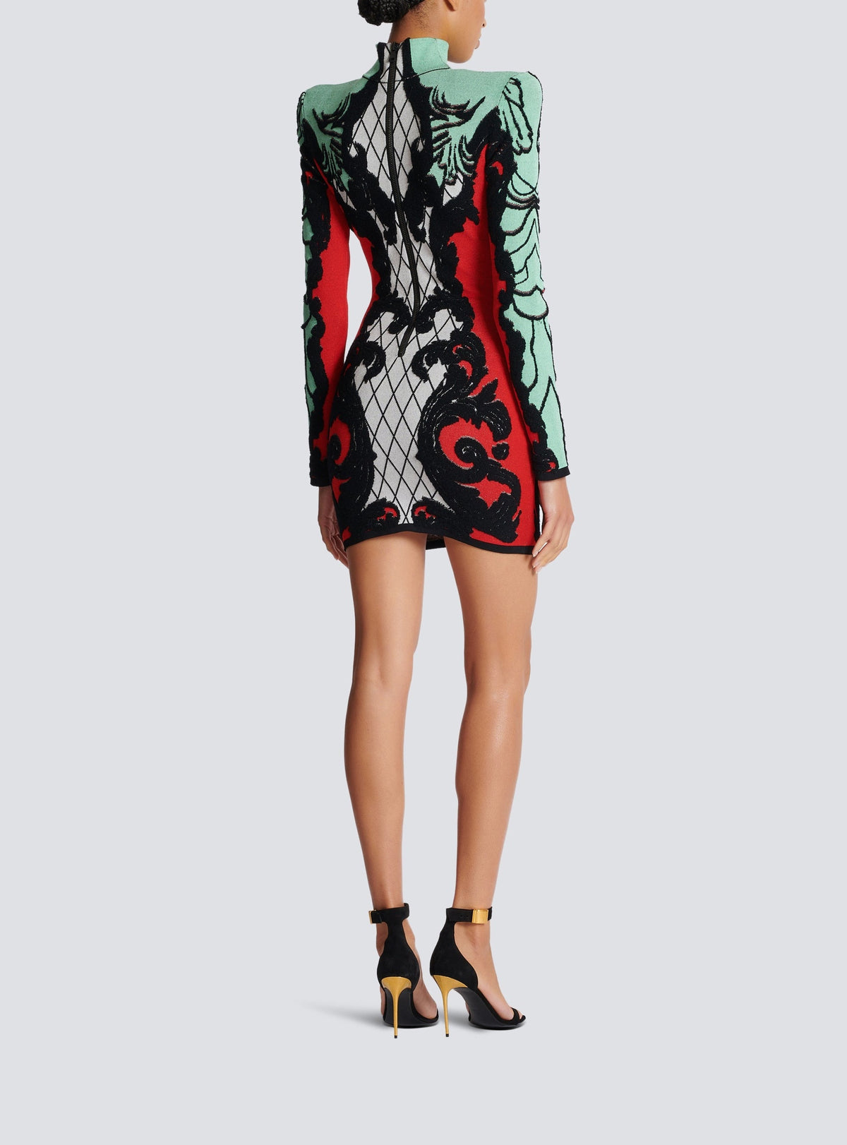 Short jacquard dress - Black & White & Bright Red & Aqua Green
