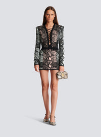 Robe courte en jacquard python - Vert Pâle & Saumon Clair I & Noir