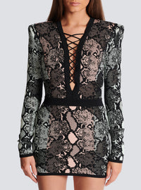 Robe courte en jacquard python - Vert Pâle & Saumon Clair I & Noir