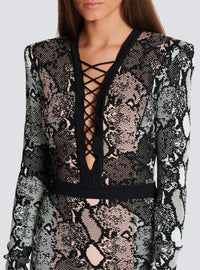 Short jacquard dress - Pale Green & Light Salmon I & Black
