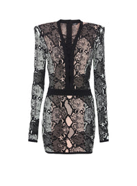 Short jacquard dress - Pale Green & Light Salmon I & Black