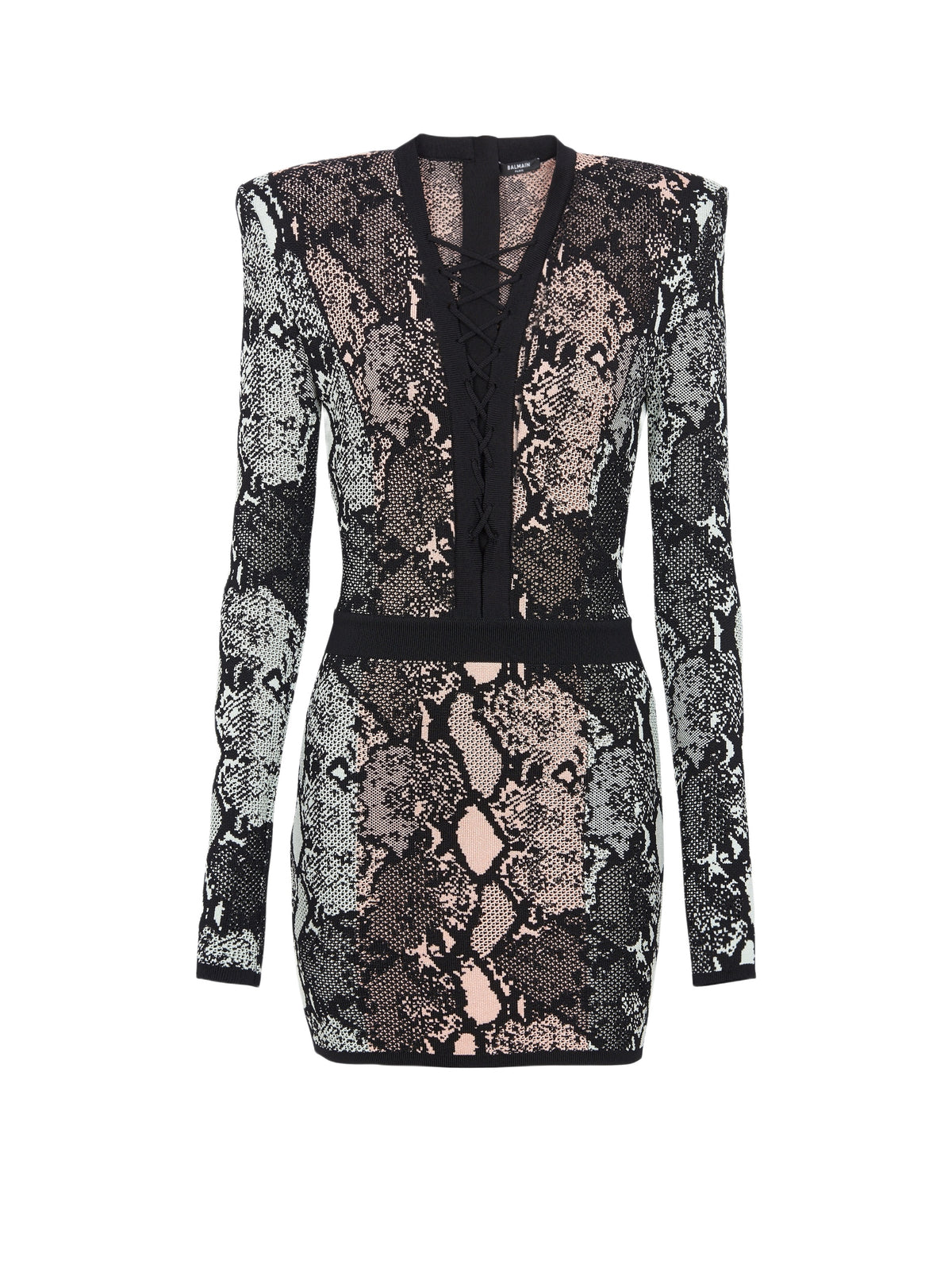 Short jacquard dress - Pale Green & Light Salmon I & Black