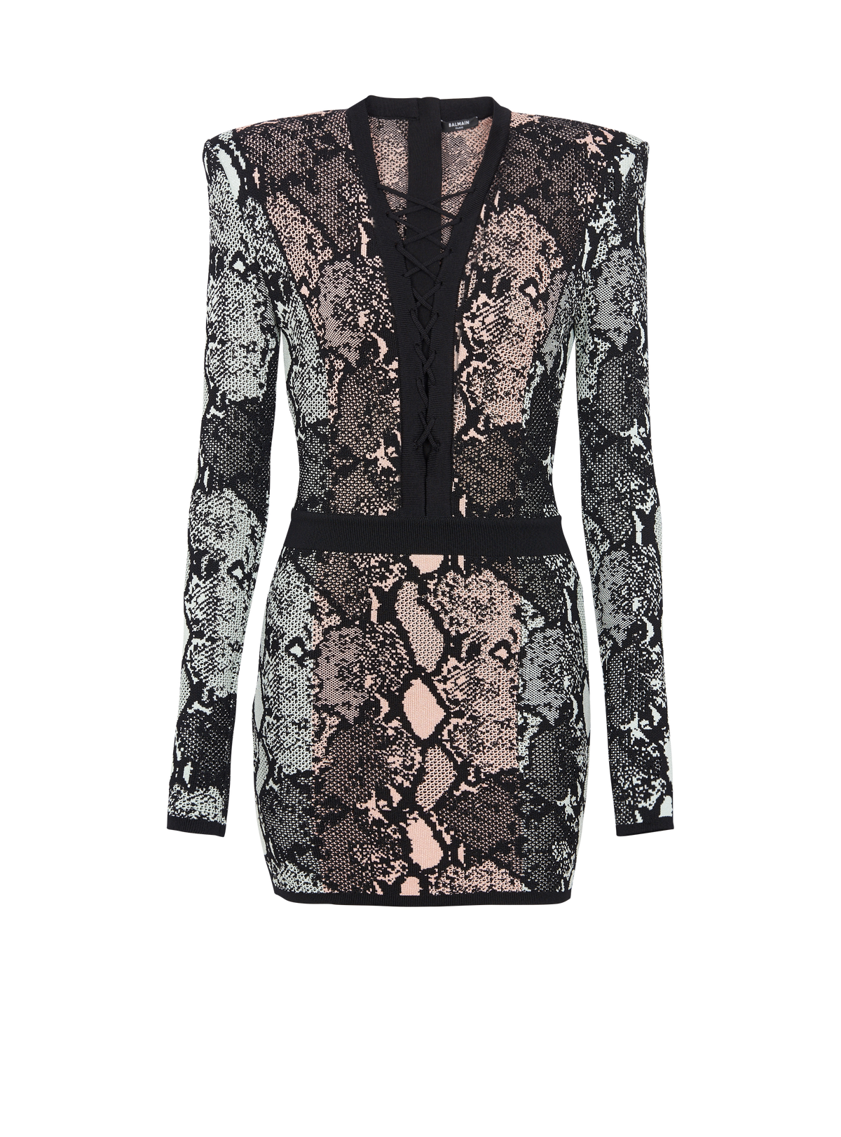 Robe courte en jacquard python - Vert Pâle & Saumon Clair I & Noir