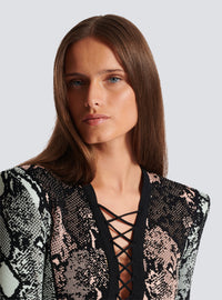 Robe courte en jacquard python - Vert Pâle & Saumon Clair I & Noir