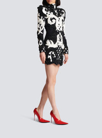 Short baroque embroidered dress - Black & White