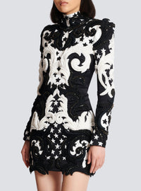Short baroque embroidered dress - Black & White