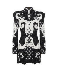 Short baroque embroidered dress - Black & White