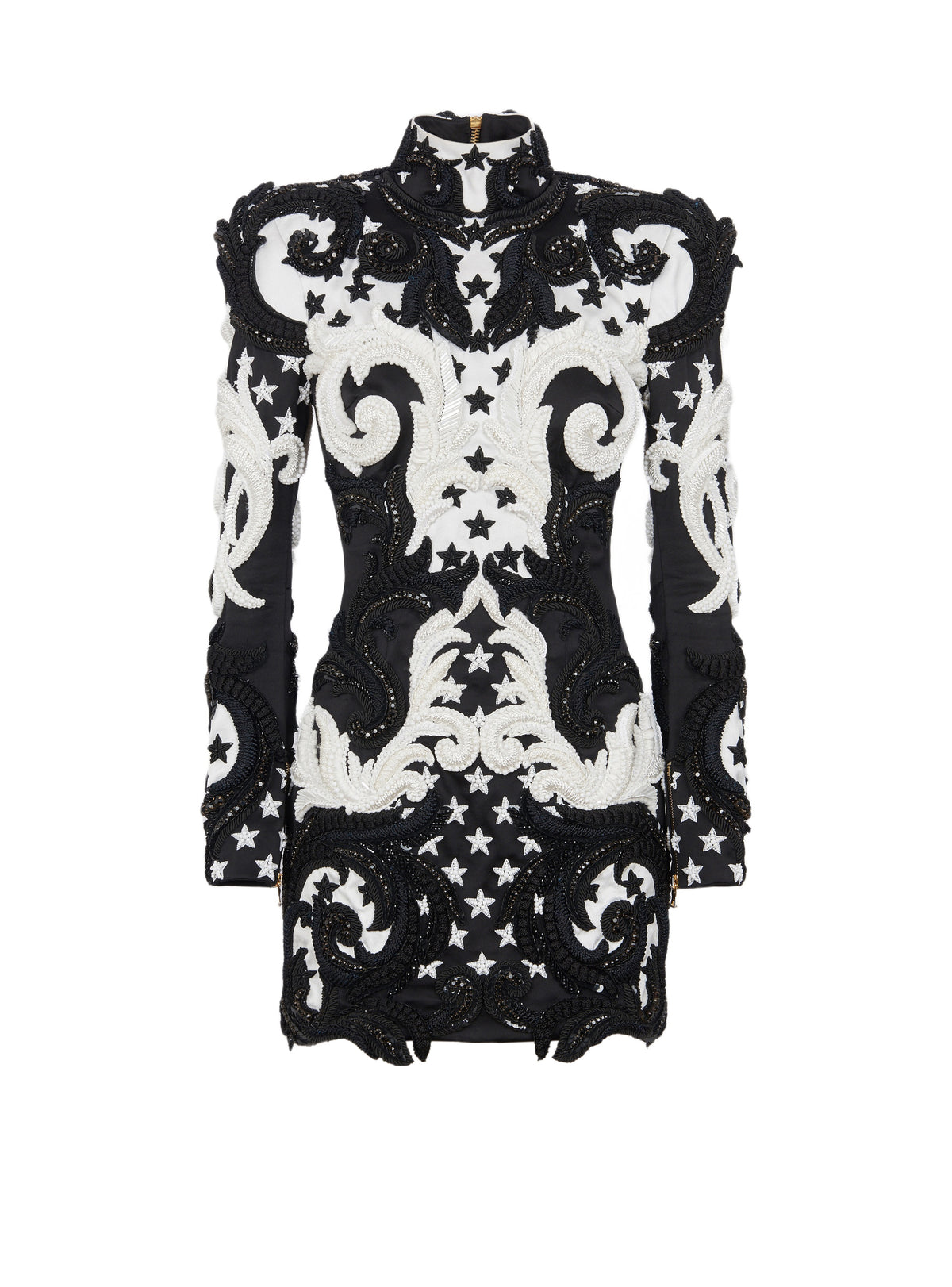 Short baroque embroidered dress - Black & White