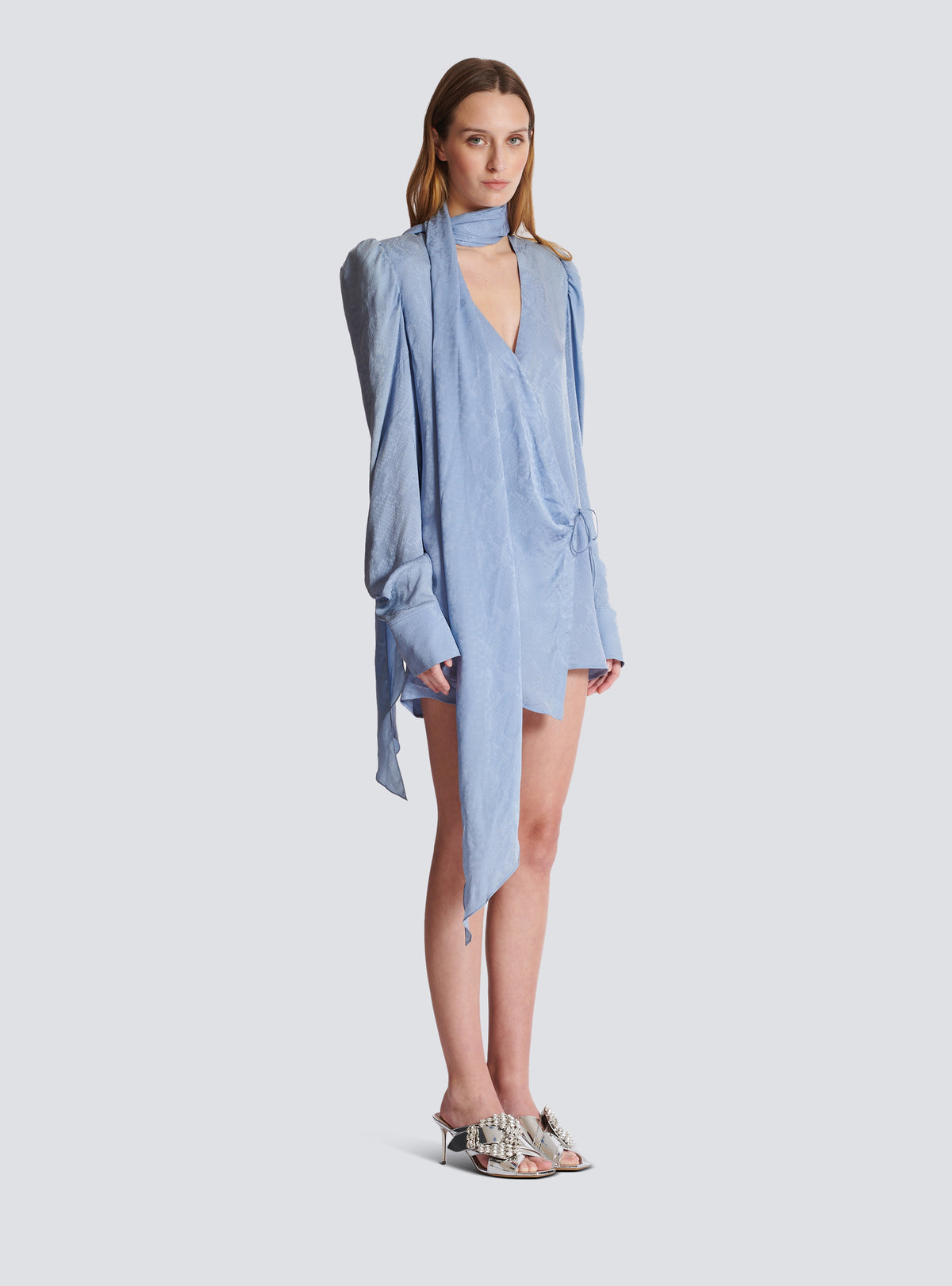 Robe nouée en soie python - Bleu Pâle