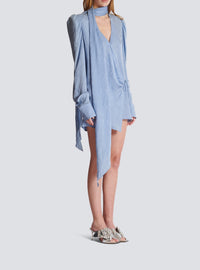 Robe courte nouée en soie - Bleu Pâle