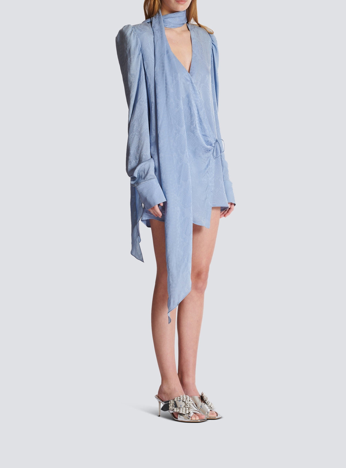 Robe courte nouée en soie - Bleu Pâle