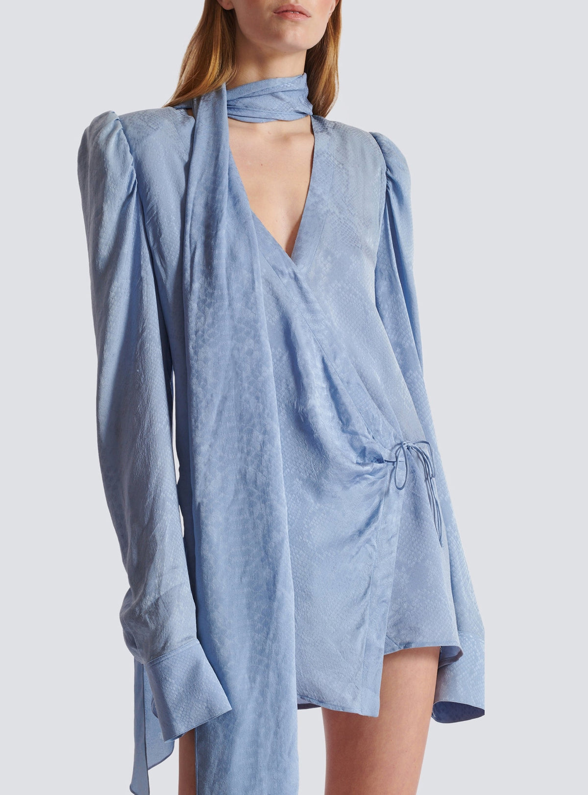 Robe courte nouée en soie - Bleu Pâle
