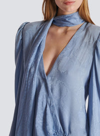 Robe courte nouée en soie - Bleu Pâle