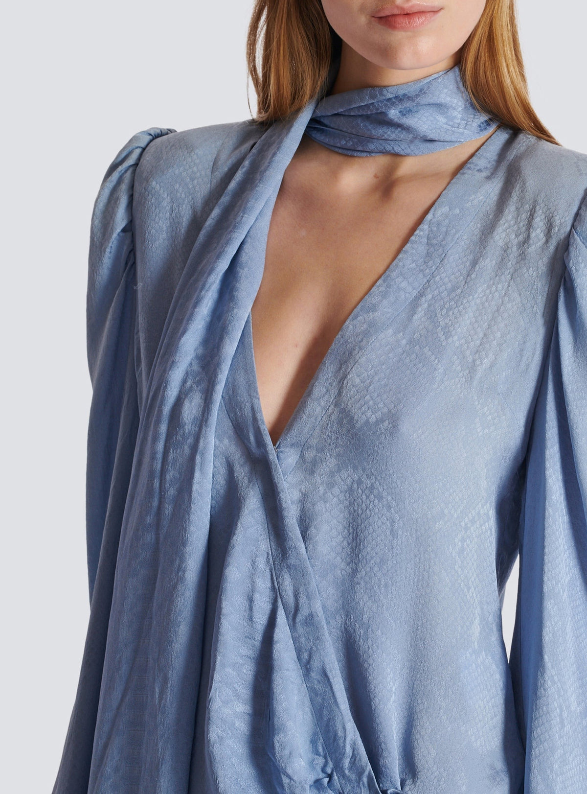 Robe courte nouée en soie - Bleu Pâle