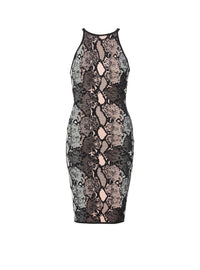 Robe midi en python pastel sans manches - Vert Pâle & Saumon Clair I & Noir