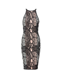 Sleeveless midi dress - Pale Green & Light Salmon I & Black