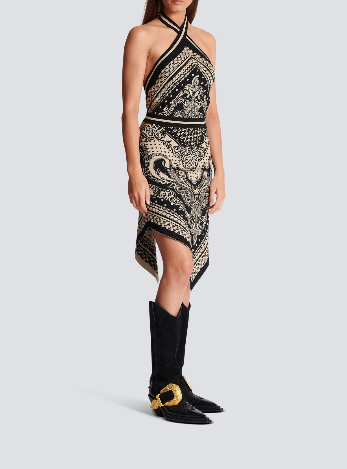 Robe courte dos-nu en maille - Ivoire & Noir
