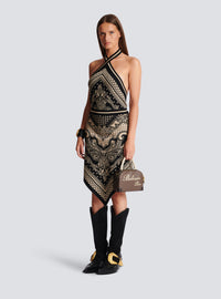 Robe dos-nu en maille paisley et monogramme - Ivoire & Noir